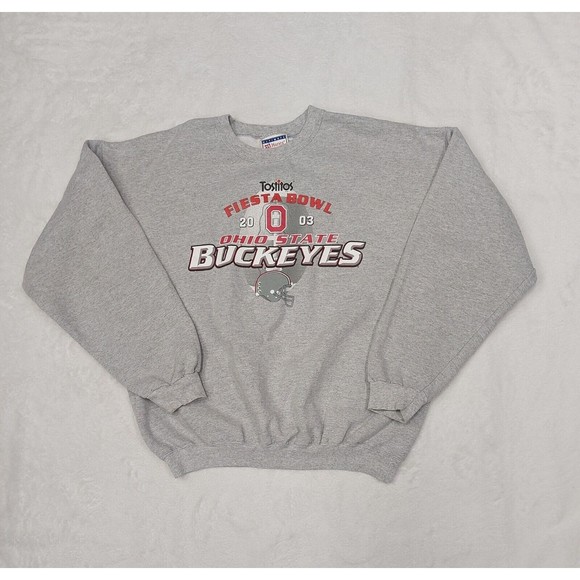 Vtg Y2K Ohio State 2003 Fiesta Bowl Gray Hanes Crewneck Sweater Size Large - Picture 1 of 9